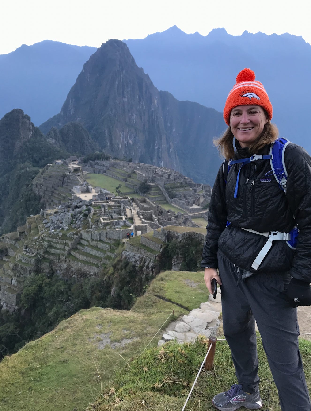 Molly with Denver Bronco hat at Machu Picchu